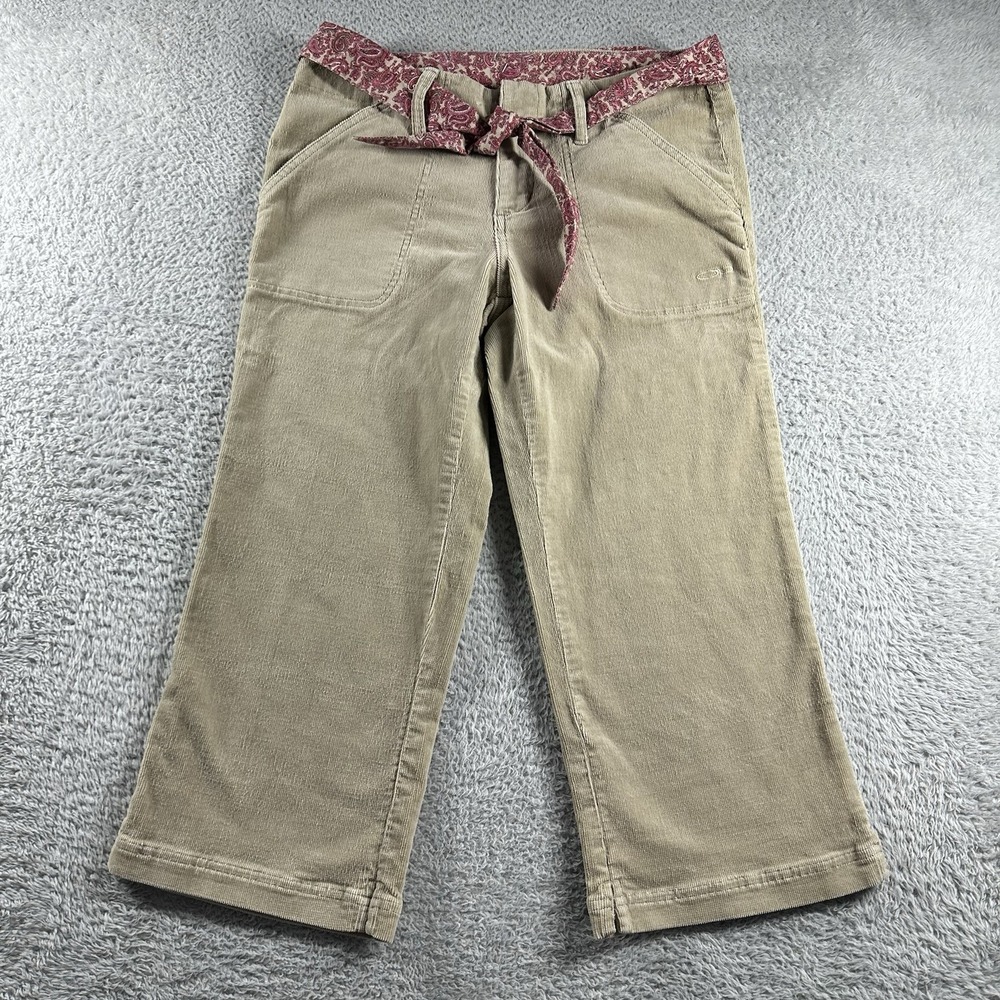 VINTAGE Y2K OP Corduroy Capri Pants Womens 7 Tan Khaki Belted 3/4
